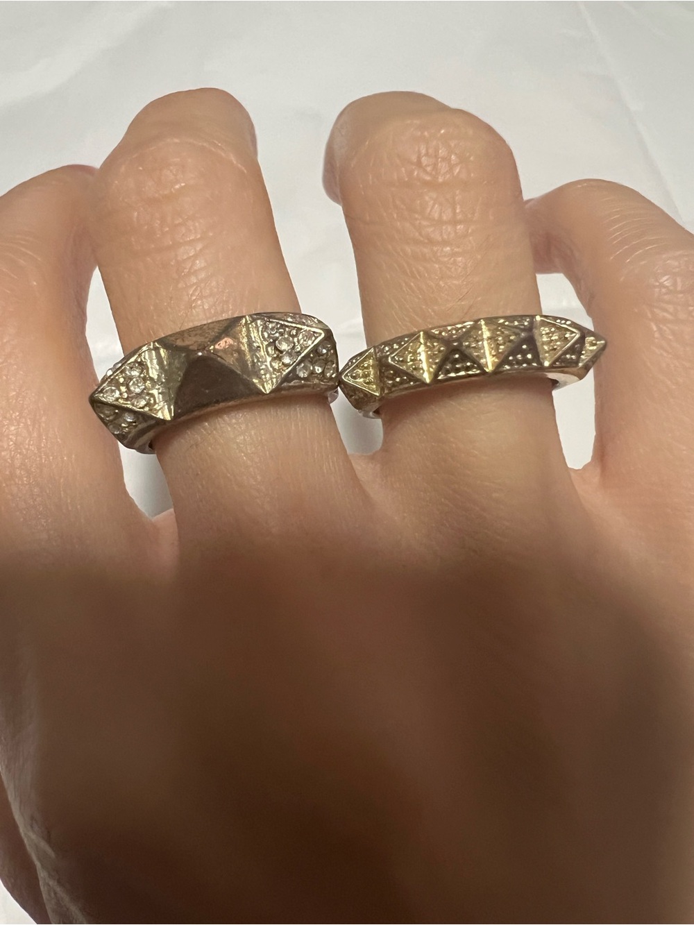2 Gold-Tone Pyramid Stud Ring Set- Women's Fashion Ring